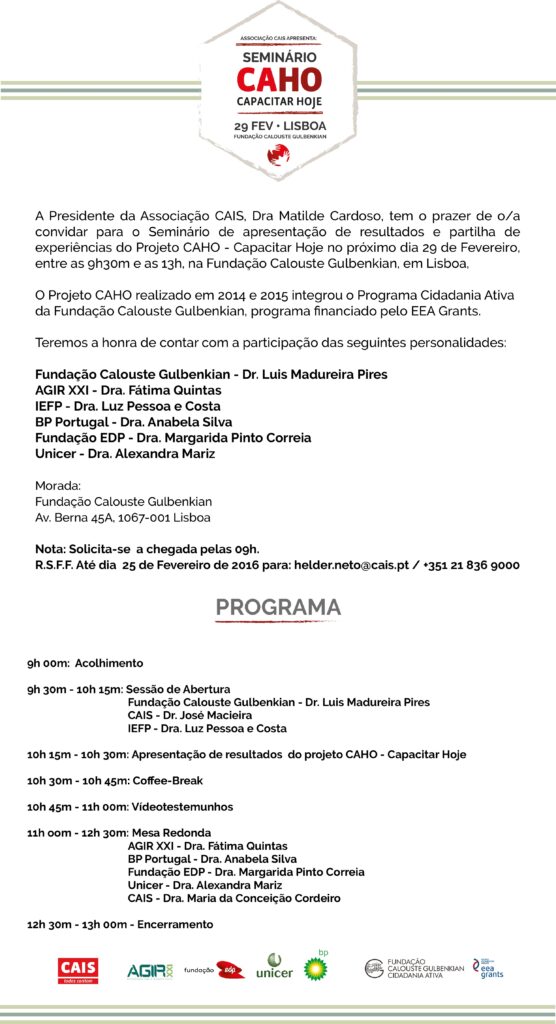 Convite Seminário Projeto CAHO - Capacitar Hoje
