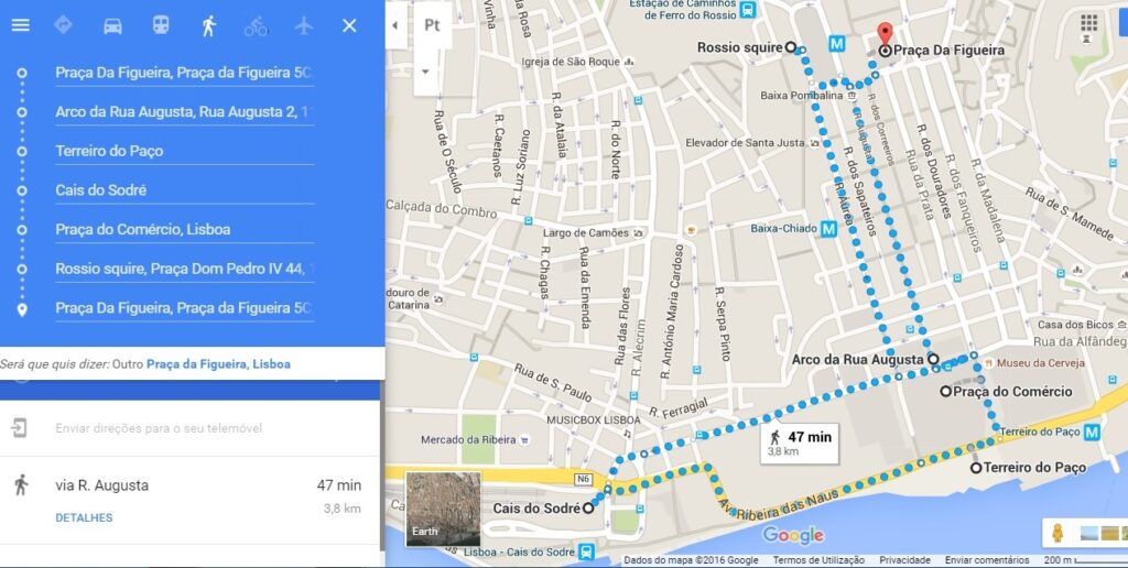 percurso caminhada
